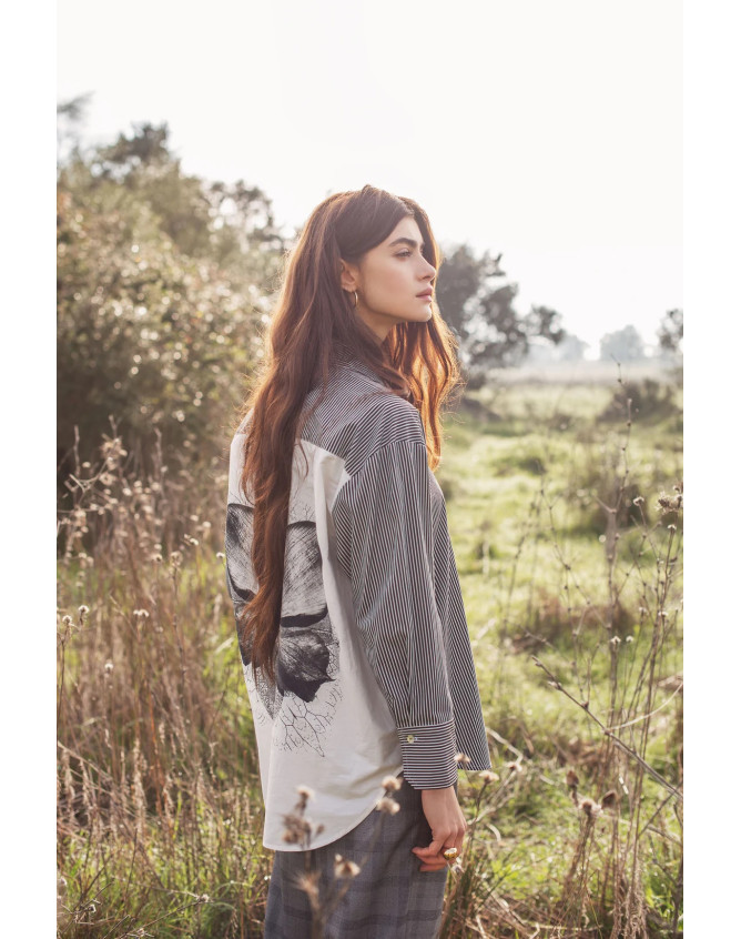 Blusa camisera en mezcla de...